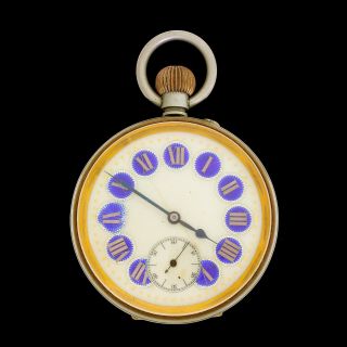 Vtg Huge Large Enamel Blue Fancy Dial Open Face Pocket Watch Goliath 66 Mm Runs