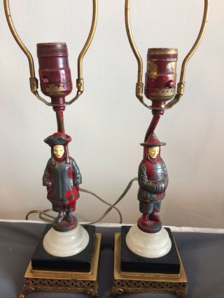Set Of Antique Tibetan Figural Lamps.  C.  1920’s Rare And Unique Pair.