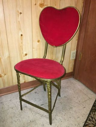 Antique/vtg Wrought Iron Folding Vanity Dressing Table Chair Art Deco Heart 1930