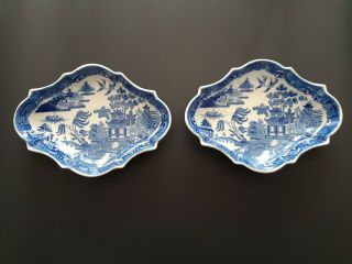 Pair Early Spode Blue And White Willow Pattern Dessert Plates 1800 - 1820