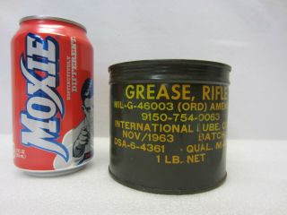 Vintage 1963 Military Rifle Grease Can Nos Full Can W/ Key