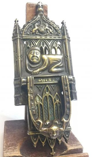 Rare Antique Solid Brass Door Knocker - Chester Imp - Victorian,