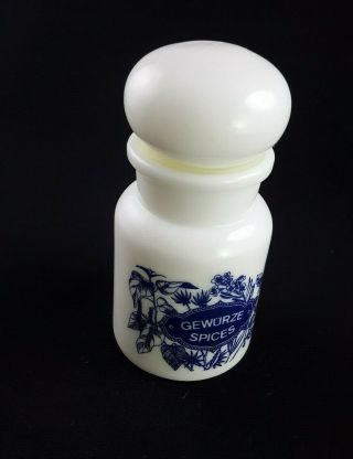 Apothecary Container White Milk Glass Spice Jar Made In Belgium,