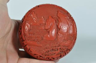 Estate Fine China Chinese Cinnabar Lacquer Lidded Box Scholar Art