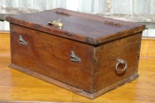 Antique Folk Art Box Groundsman Hunting Box Brass Acorn & Duck Detail 19thc Chic