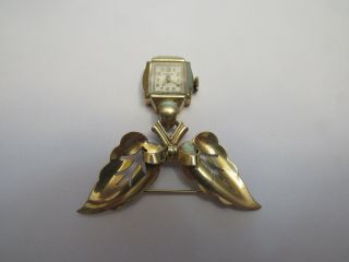 Vintage Ladies 14k Fob Crawford Gold Pendant Pocket Watch Leaf Brooch/pin 13g