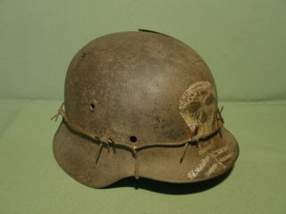 M - 40 German Helmet.  Ww2.  Size 64.  Totenkopf.  Barbed Wire.