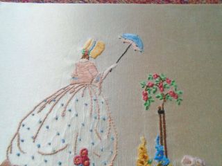 Exquisite Hand Embroidered Silk Crinoline Lady Panel Garden Flowers Parasol
