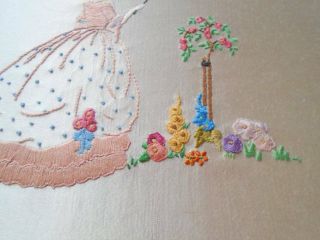 EXQUISITE HAND EMBROIDERED SILK CRINOLINE LADY PANEL GARDEN FLOWERS PARASOL 2