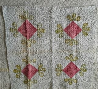 Antique App Red & Green Cutter Quilt Pc With Trapunto - 31 In X 31.  5 In (7024)
