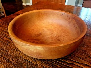 Vintage Turned 9 1/2 " X 10 " Wooden Salad / Fruit Bowl - Farmhouse Cottage Shabby