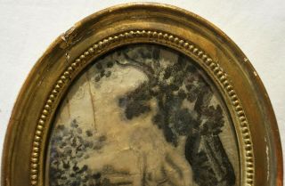 SMALL EARLY 19TH CENTURY OVAL SILK WORK OF A MAIDEN & HER PET GOAT - c.  1840 2