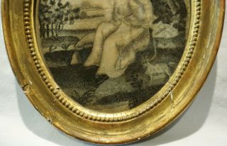 SMALL EARLY 19TH CENTURY OVAL SILK WORK OF A MAIDEN & HER PET GOAT - c.  1840 3