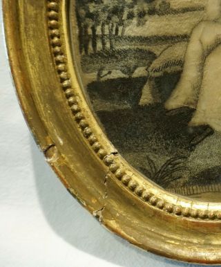 SMALL EARLY 19TH CENTURY OVAL SILK WORK OF A MAIDEN & HER PET GOAT - c.  1840 6