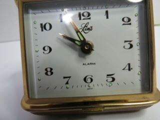 Vintage Lins Travel Wind Up Folding Alarm Clock Made In Japan Brown Case 5