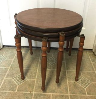 Vintage Mid - Century Danish Modern Round Nesting Stacking Tables Set,  Tripod Stand
