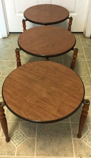 Vintage Mid - Century Danish Modern Round Nesting Stacking Tables Set,  Tripod Stand 2