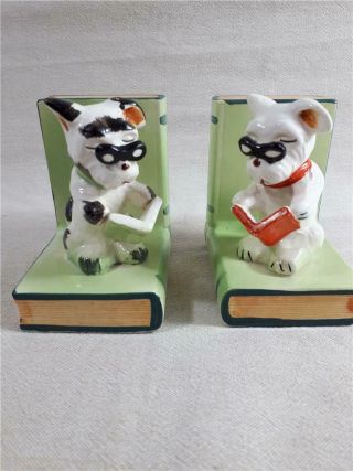 Vintage Art Deco Style Ceramic Book Ends Dogs Terriers 1950 