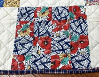 Country PA Vintage Checkerboard QUILT Table Runner 32 x 16 Blue Yellow Pink 2