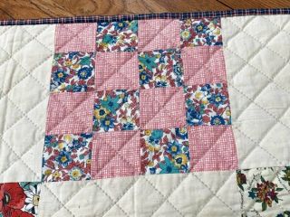 Country PA Vintage Checkerboard QUILT Table Runner 32 x 16 Blue Yellow Pink 3