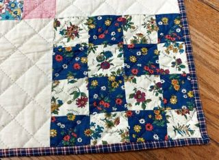 Country PA Vintage Checkerboard QUILT Table Runner 32 x 16 Blue Yellow Pink 4