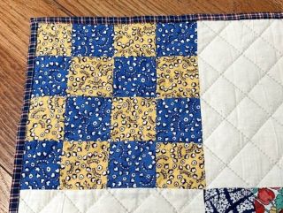 Country PA Vintage Checkerboard QUILT Table Runner 32 x 16 Blue Yellow Pink 5