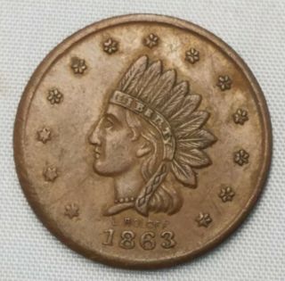 Civil War 1863 Indian Head Token Coin John Shuh 