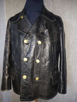 Ww2 Kriegsmarine Officers Black Leather Deck Jacket