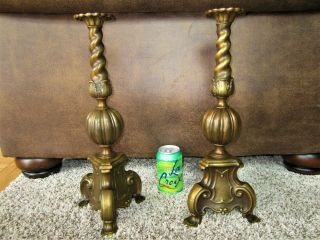 Pair Heavy Bronze Architectural Candle Holders? Brass Victorian Oil Lamp Stands?