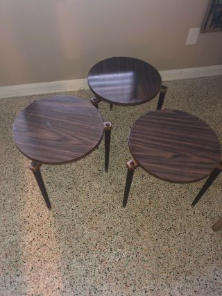 3 Mid Century Modern Round Stacking Nesting Tables Tripod Plant Stands Retro Mcm