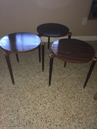 3 Mid Century Modern Round Stacking Nesting Tables Tripod Plant Stands Retro MCM 2