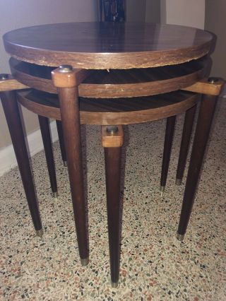 3 Mid Century Modern Round Stacking Nesting Tables Tripod Plant Stands Retro MCM 5