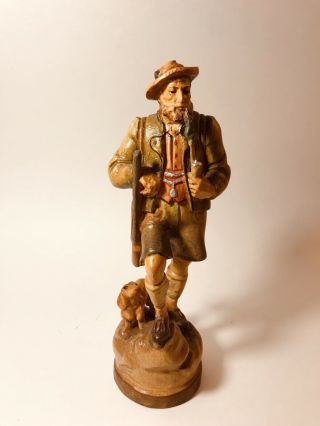 Oberammergau Germany Bavarian Hunter With Dog Wood Hand Carved Figurine 9 " Mark