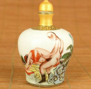 Chinese Old Porcelain Hand Painting Art Men Women Statue Snuff Bottle Give Gift