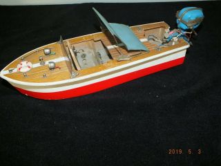 Vintage Wooden Model Boat,  Battery Operated,  With A Double Prop Motor.  Rare