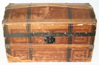 Antique Dome Top Victorian Doll Steamer Trunk Miniature Chest Child 