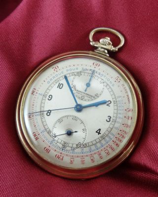 Antique GIRARD PERREGAUX Chronograph Gold Plated 50mm Pocket Watch 2