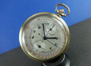 Antique GIRARD PERREGAUX Chronograph Gold Plated 50mm Pocket Watch 3