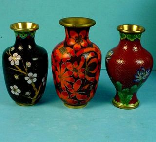 Three Small Vintage Chinese Cloisonne Enamel Vases