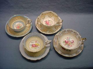 4 English Teacups & Saucers - Regency,  Paragon,  Royal Grafton,  Royal Stafford