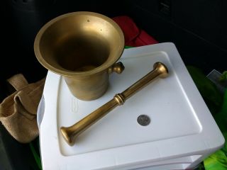 Vintage European Apothacary Mortar And Pestle,  Solid Brass