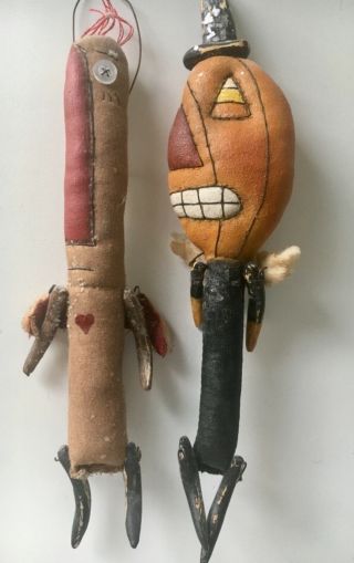 Primitive Pumpkin & Raggedy Ann Knob Hanger Angels Wired Paper Mache Arms Legs