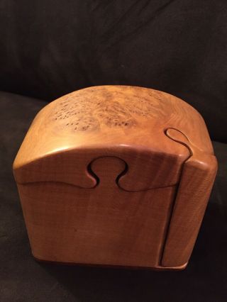 Fred & Marilyn Buss Maple Burl Koa Puzzle Jewelry Box Great Design Signed