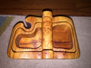 Fred & Marilyn Buss Maple Burl Koa Puzzle Jewelry Box Great Design Signed 8