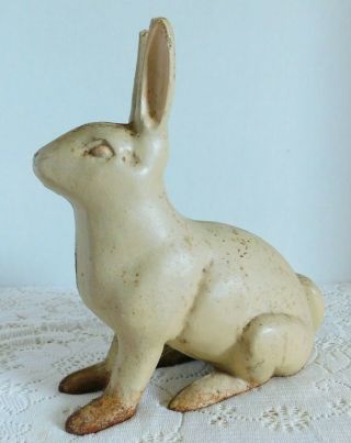 Large Cast Iron White Rabbit Bunny Doorstop Or Bank Garden Statue