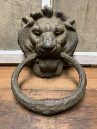 Antique Cast Iron Lion Door Knocker Victorian Old Period Gold Bronze Patina