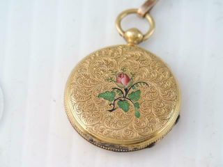 ANTIQUE RARE MINIATURE SOLID 18K GOLD ENAMEL KEY WIND POCKET WATCH $9.  99 2