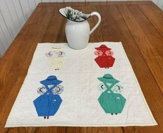 Darling C 30s Overall Farmer Sam Applique Table Doll Quilt 20 X 19 Vintage