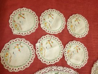 hand embroidered Crinoline lady table centre and mats,  doilies,  lace edged 4