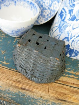 Tiny Blue Painted Laundry Basket w Antique Ticking & Toy Clothespins FreeShip 4